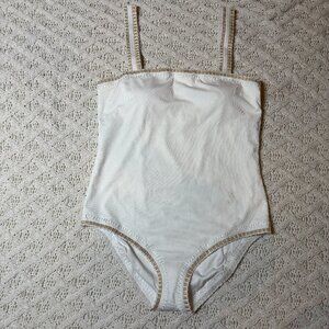 PQ Swim Platinum Crochet Trim Square Neck One-Piece  White‎ Pearl Women’s L NWT